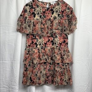 Lucky Brand Fairy Ruffle Floral Mini Dress Pink Boho Tiered Cottagecore Women S